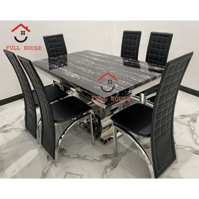 meja makan 6 kursi marmer marble besi top quality import termurah