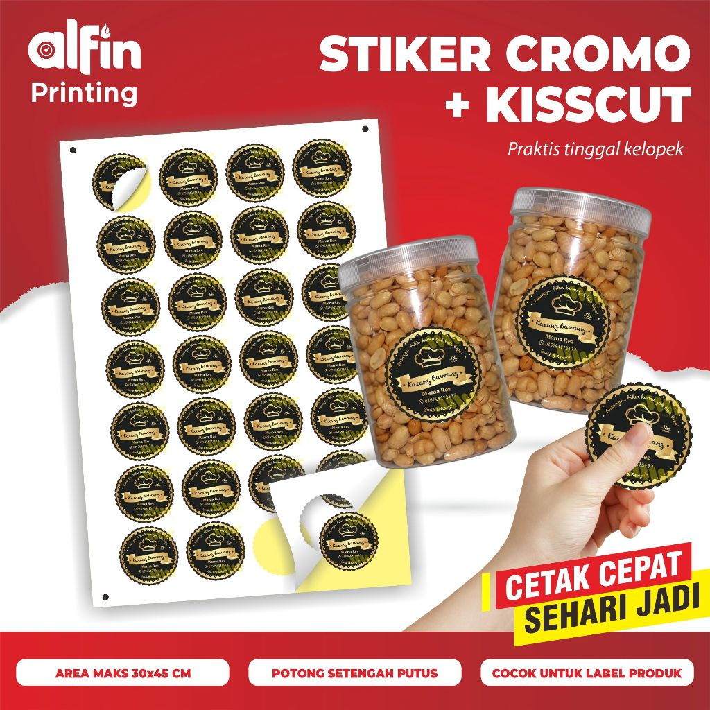 

STIKER A3+ CROMO KISS CUT | PRINT A3+ STIKER CROMO CUTTING MURAH / STIKER BONTAK / LABEL / KEMASAN