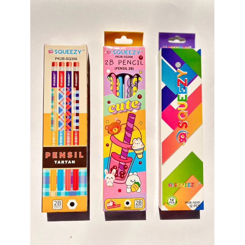 

(1 pack) Pensil 2B Squeezy / Pensil Murah / Pensil Lucu / Pensil Serut Isi 12 pcs