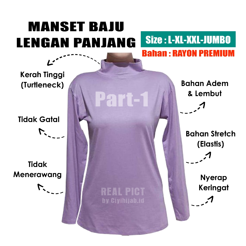 Manset Cewek Lengan Panjang Adem Dalaman Baju Kebaya Manset Baju Sampai Leher Manset Bahan Kaos