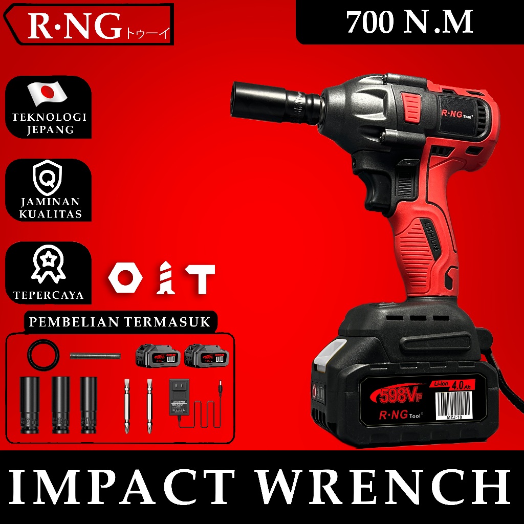 Rng 598V 700 N/M Impact Wrench Mesin Impact Kunci Impact Cordless Impact Impact Baterai Impact