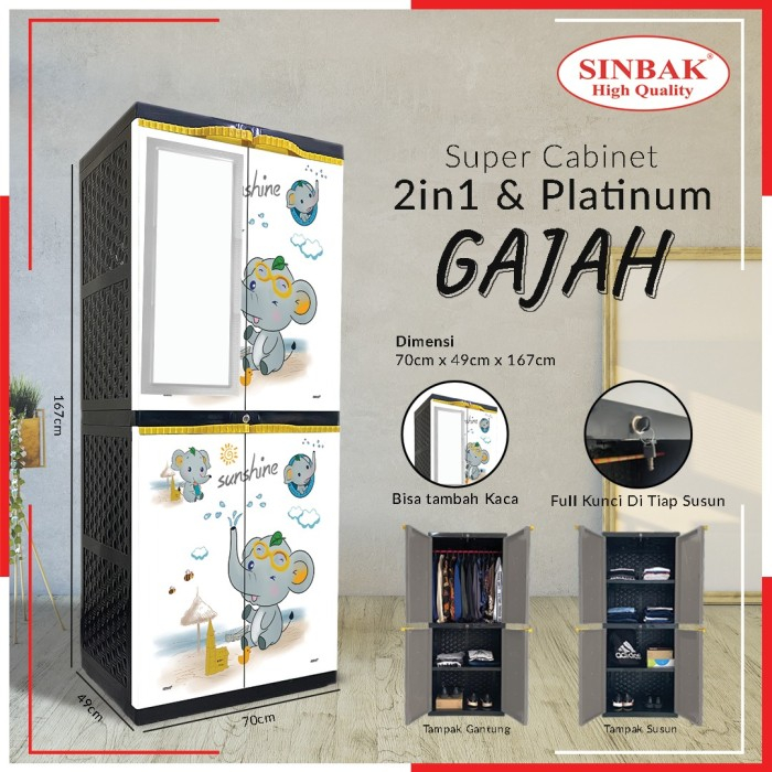 LEMARI SINBAK GAJAH KACA