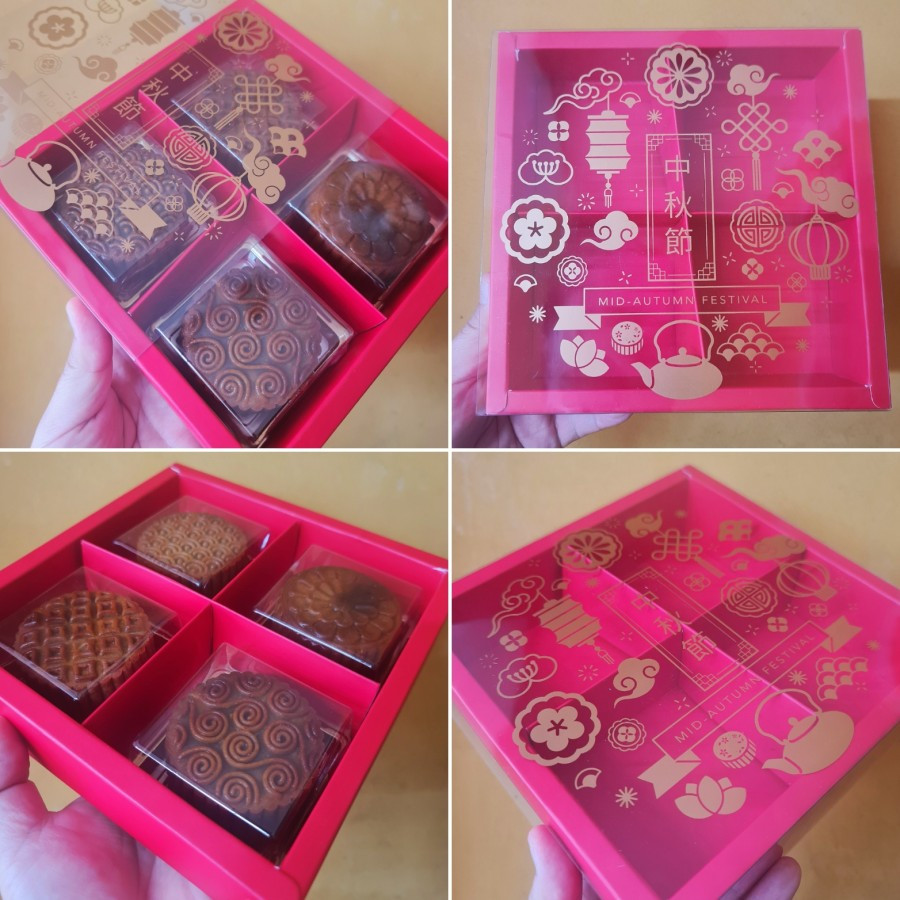 

5 Pcs Dus Mika Transparan Packaging Cookies Hampers Motif Mid Autum Merah Sekat 4 Ukuran 19x19x5cm