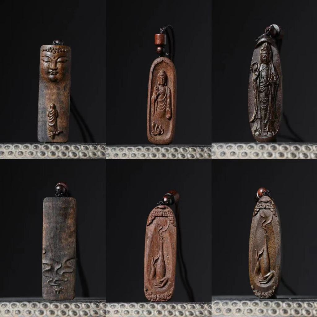 Bandul + Tali Kalung Kayu Ukiran Buddha / Kalung / Gantungan Kayu Ukir Buddha & Guan Yin / Liontin K