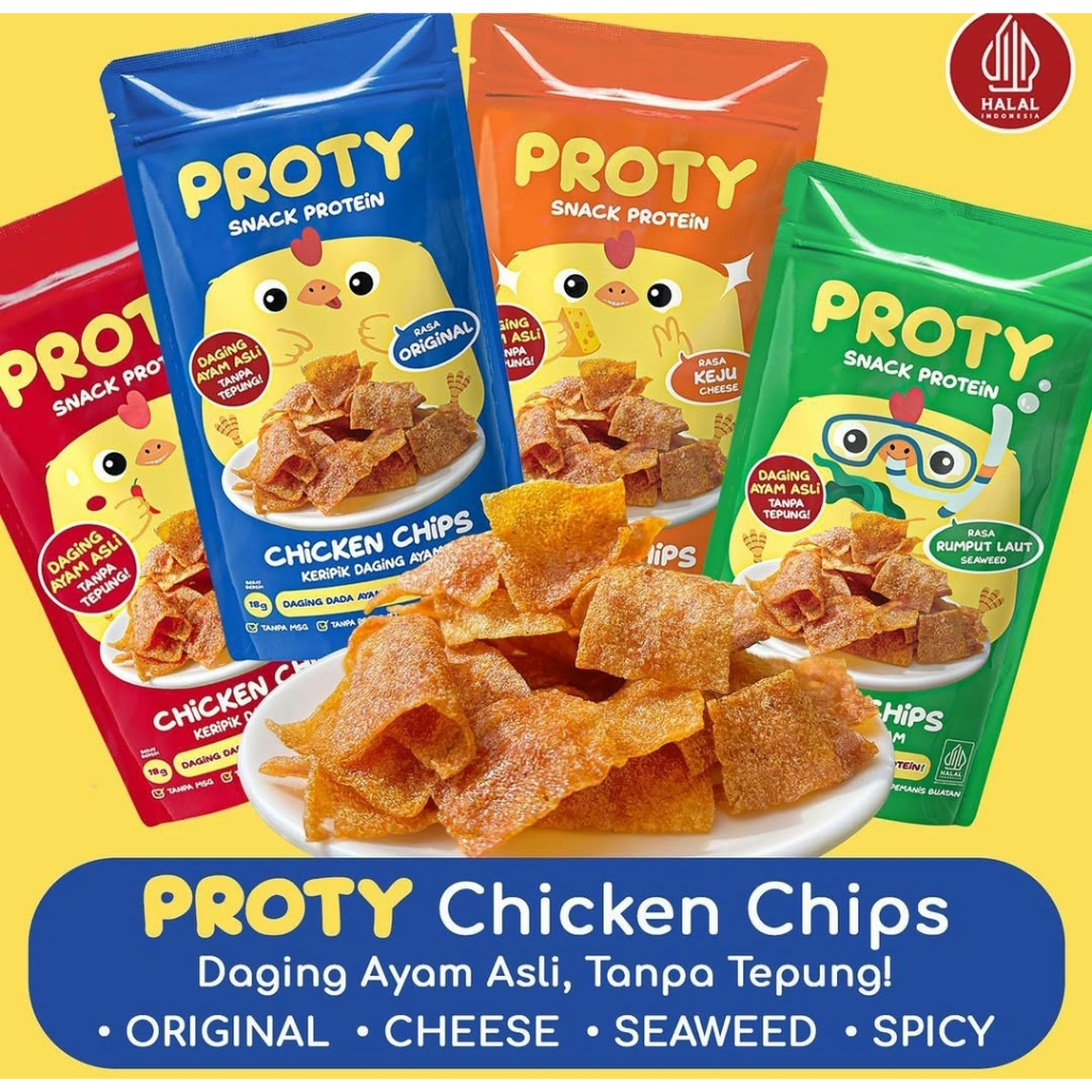 

Proty Snack Protein Anak dan Keluarga - Chicken Chips Original No MSG - Keripik Daging Ayam Asli Tanpa Tepung Tinggi Protein