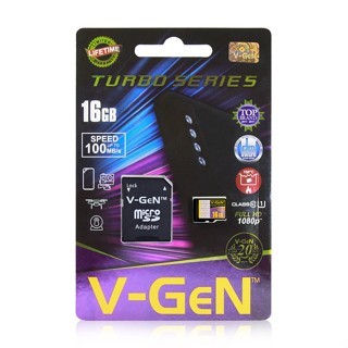 V-gen Micro SD Vgen 16GB Class 10 TURBO SERIES Memory Card HP 16 GB 32GB + ADAPTOR