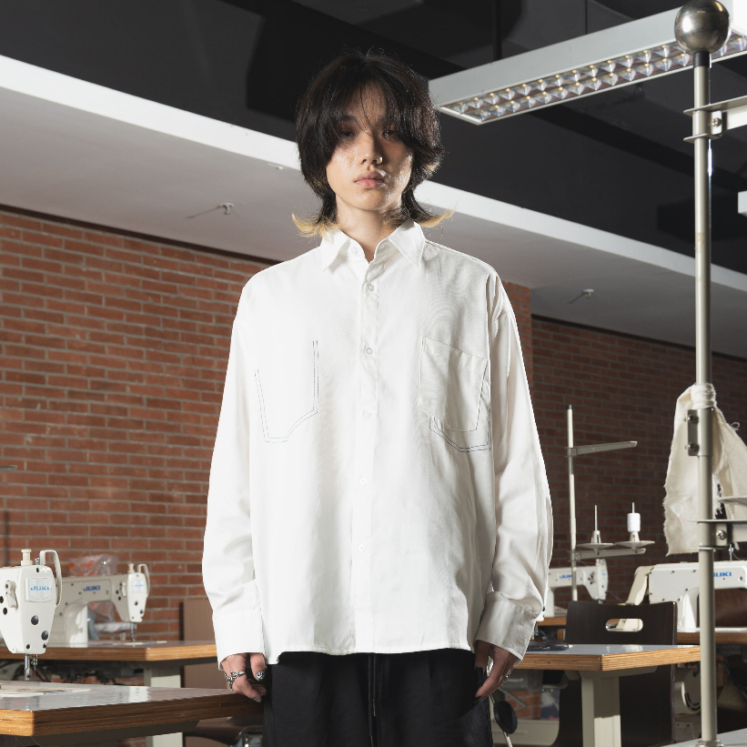 Fake Pocket Denim Oversized Shirt - Faith Fade