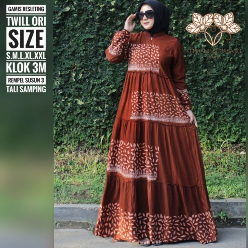 GT01 | Gamis Twill By Kembang Sepasang Batik Busui Friendly Bahan Twill Premium Ori