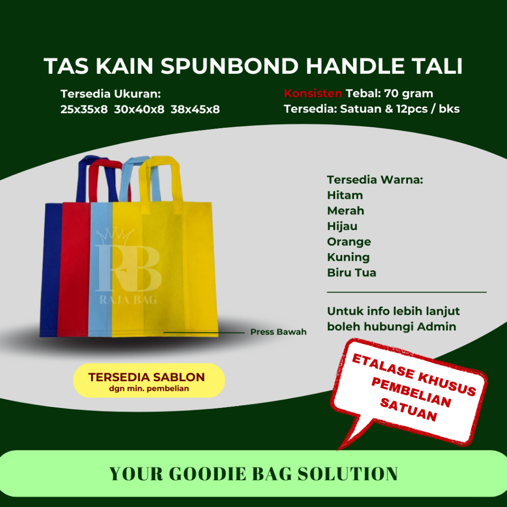 

Goodie Bag Tas Belanja Spunbond Model Handel Tali Ukuran 25x35 30x40 38x45 Kantong Kain Souvenir