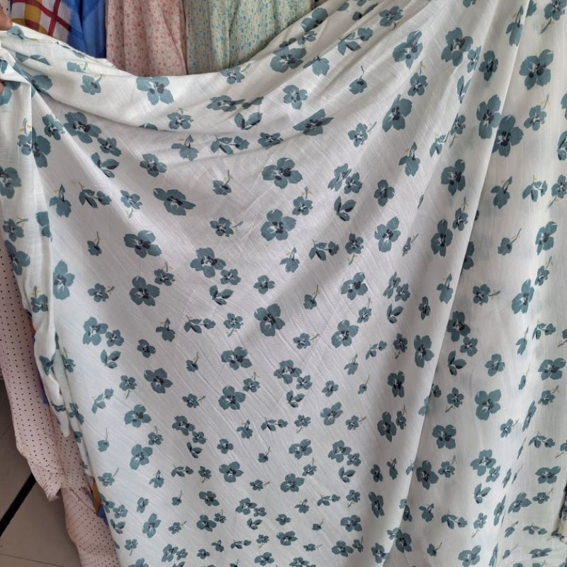 kain katun silky slub motif bunga / kain katun motif bunga / kain meteran