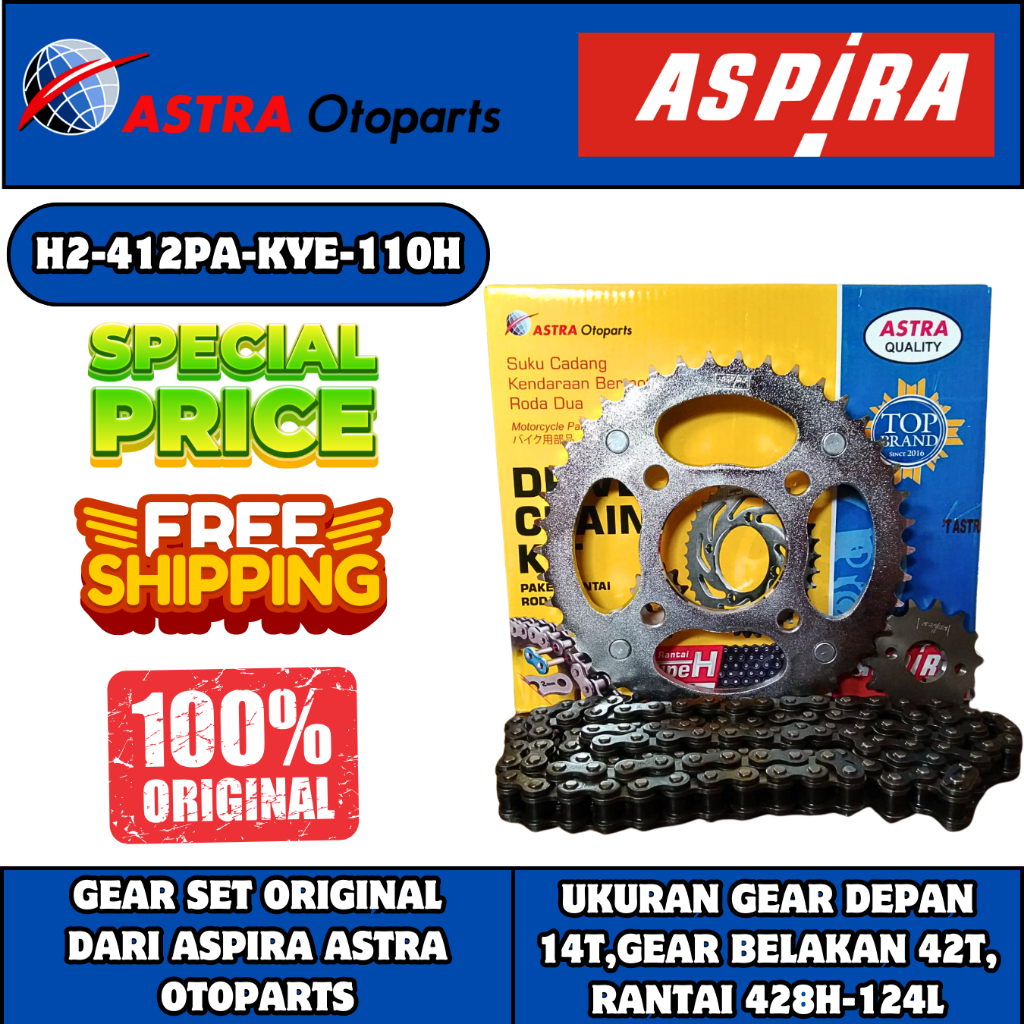 Gear Set Gir Set Megapro new , Mega Pro Mono shock Aspira KYE ORI 1 Set Depan Belakang Plus Rantai