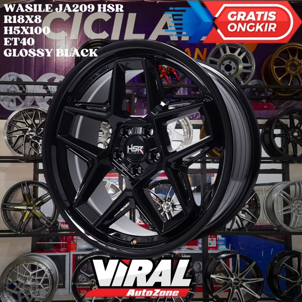 Velg Mobil Ring 18 HSR WASILE R18 LEBAR 8 LOBANG 5 PCD 5X100 ET40 GLOSSY BLACK
