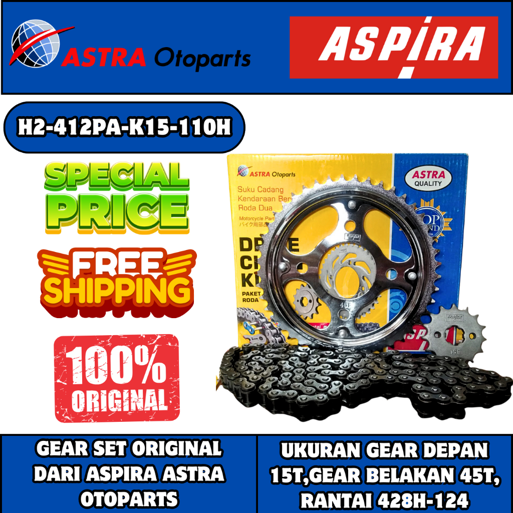 GIR SET MOTOR CB 150 R LAMA BOHLAM (2012-2015), CB 150R OLD ASPIRA K15 ORI GIR DEPAN BELAKANG RANTAI