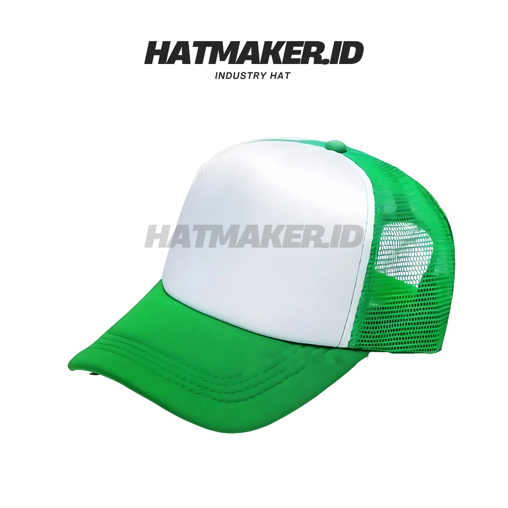Topi Jaring Trucker Hijau Putih Dewasa Premium