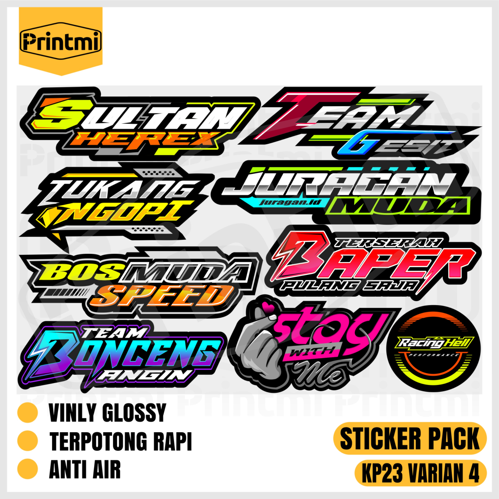 

Sticker Stiker Helm Racing Kata Kata Pack Sponsor Motor Mobil Laptop HP Sepeda Viral Lucu Keren