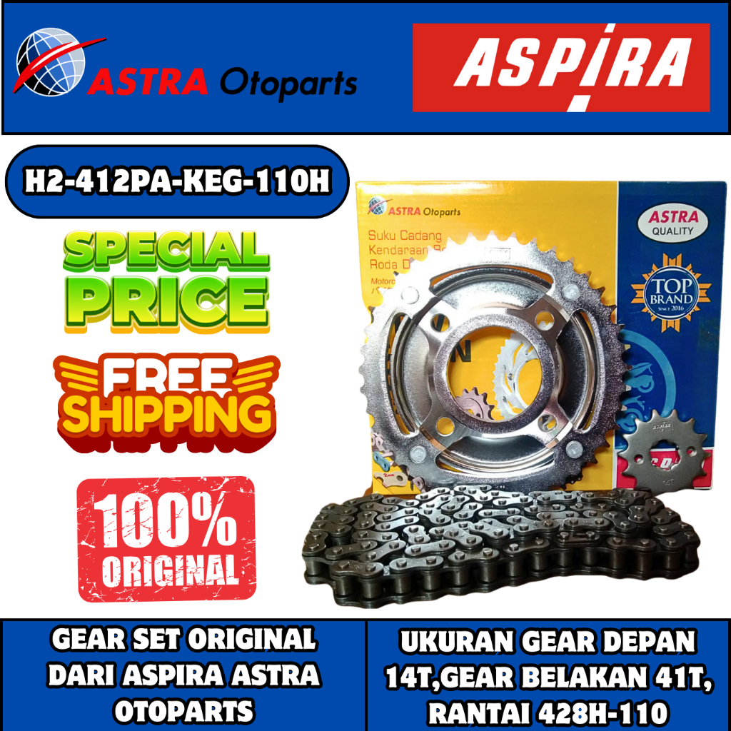 Gir Set Motor Honda GL MAX NEO TECH Aspira KEG - 110H ORI Gir Depan 14T Gir Belakang 41T Rantai 428H