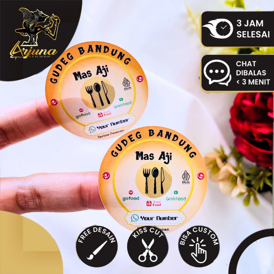 

2-4 Arjuna Stiker Cetak Label Makanan Warung Nasi Box Restoran Stiker Resto Catering Free Cutting