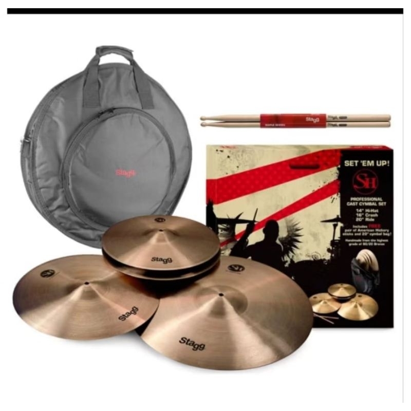Set stagg cymbal sh-set R, sh reguler series hihat 14" crash 16" dan ride Original Stagg