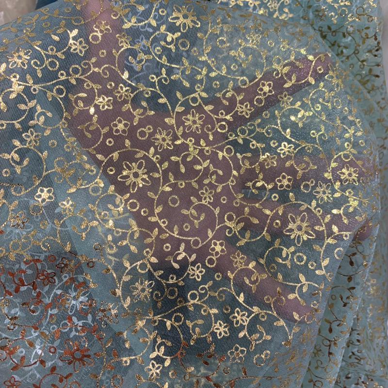 kain organza glitter - kain organza kaca - kain organza motif ulir gold