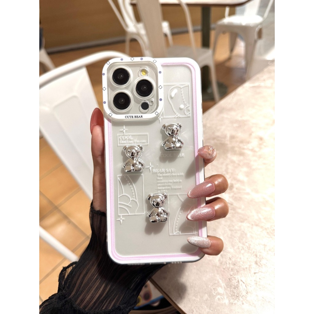 SS101 Silver Bear Case For SAMSUNG A04 A04E Clear Case Camera Protection Softcase Casing Hp CS4903