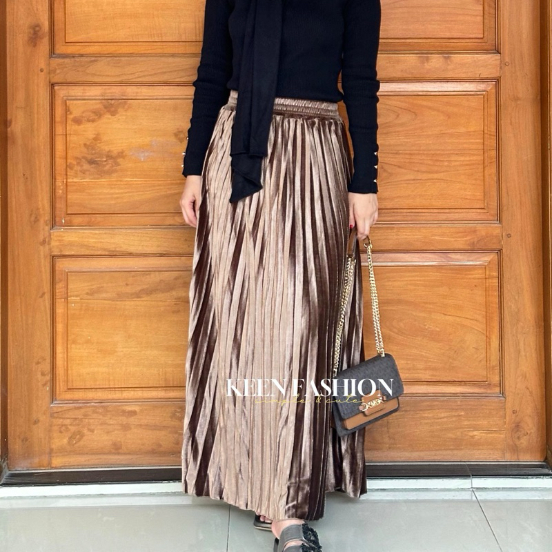 Rok Plisket Bludru Jumbo Rok Bludru Premium Rok Velvet Bludru Plisket Velvet Pleated Skirt BB 90
