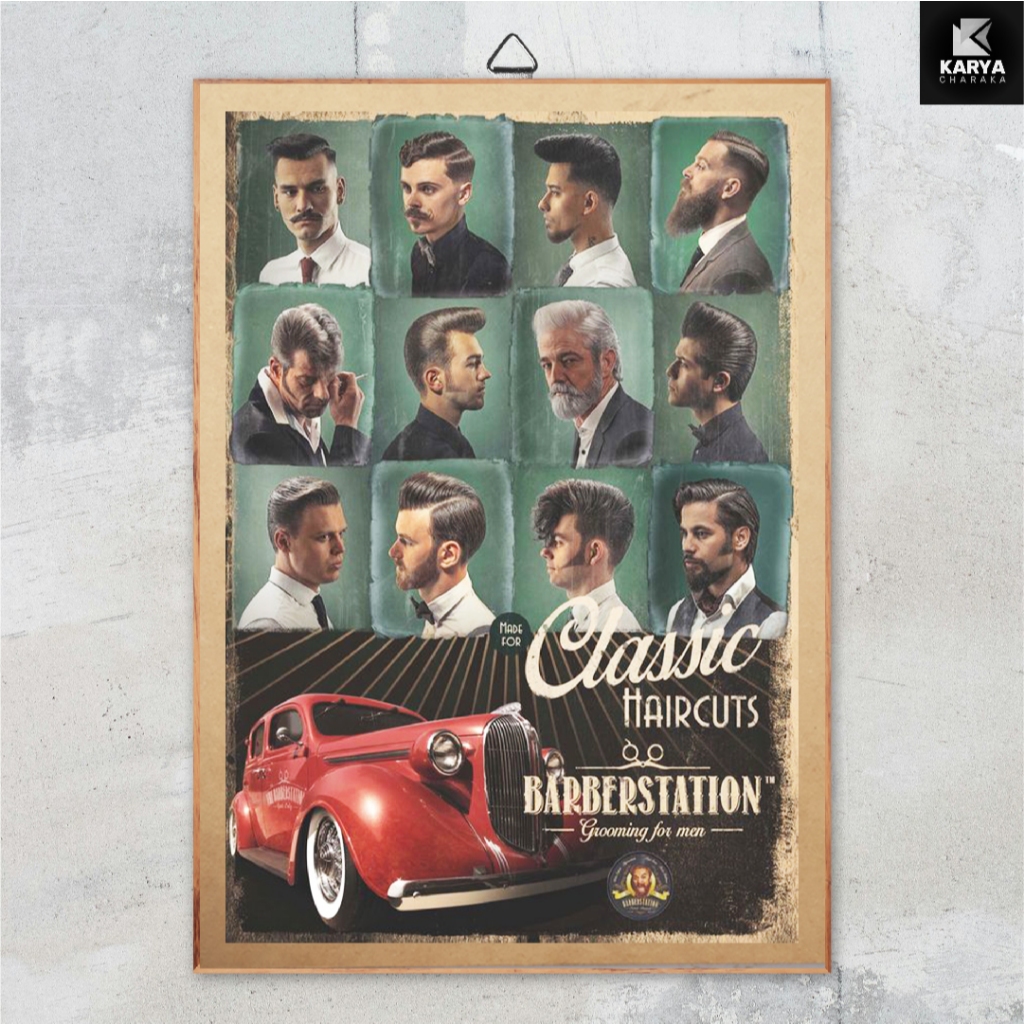 Poster Frame Kayu Vintage Barbershop TERMURAH Ukuran A5 15X20cm - Frame Papan MDF 6mm Permukaan Stic