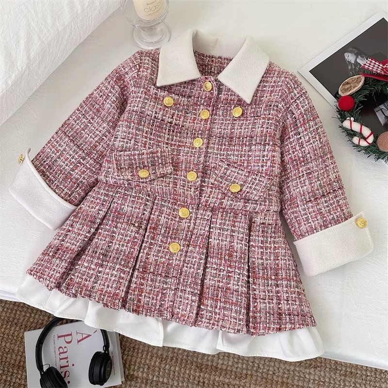 dailykids dress tweed berkerah import anak perempuan