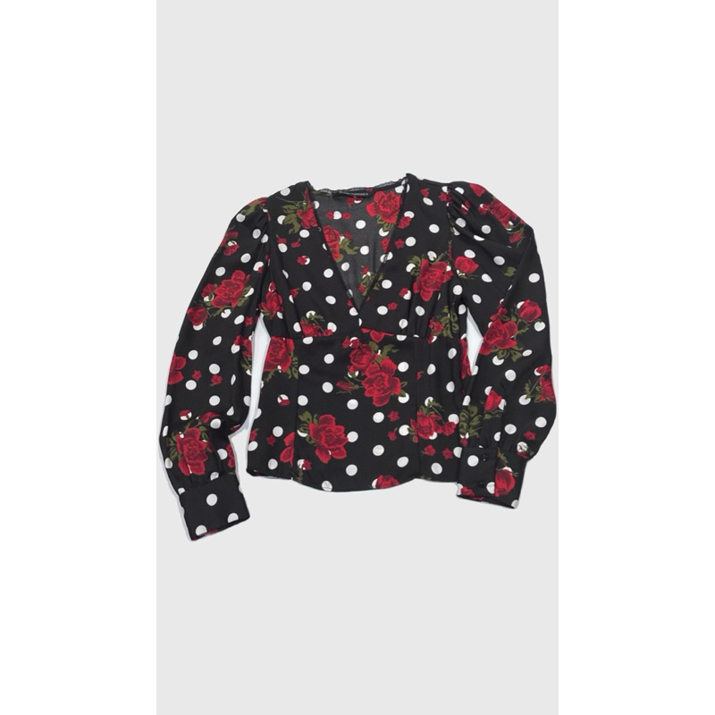 ZARA FLOWER BLOUSE - atasan lengan panjang Zara