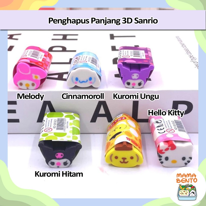 

Penghapus Pensil bentuk 3D Panjang Sanrio Kuromi Cinnamoroll Melody Hello Kitty model Tiga Dimensi Cantik Imut Lucu Cetakan Warna Terang Vibrant dan Bagus untuk anak sekolah PAUD Preschool TK SD