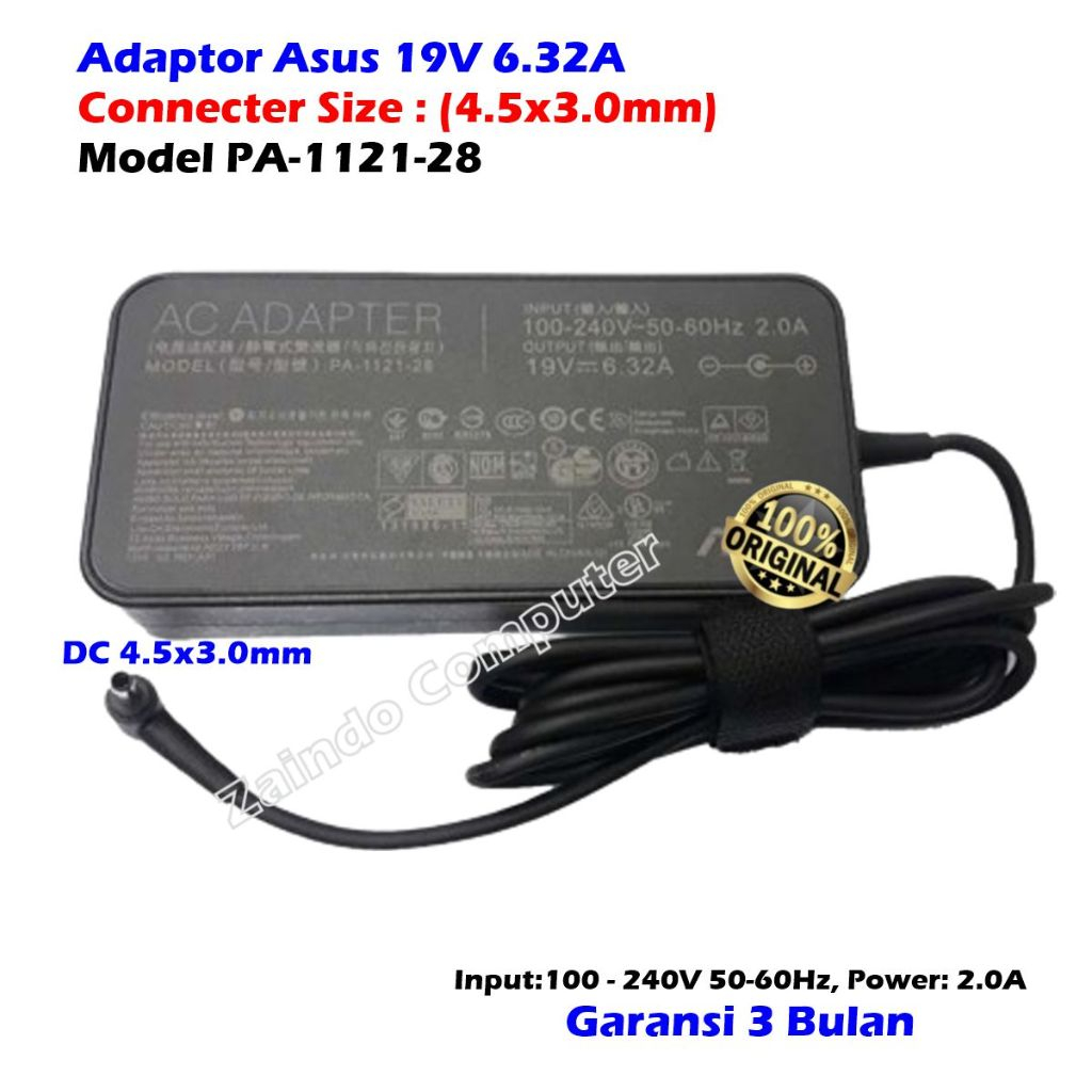 ADAPTOR ASUS ROG 19V 6.32A 4.5x3.0MM FX505D FX505DT FX505DU FX505DY FX505DD FX505G FX505GT FX505GD F