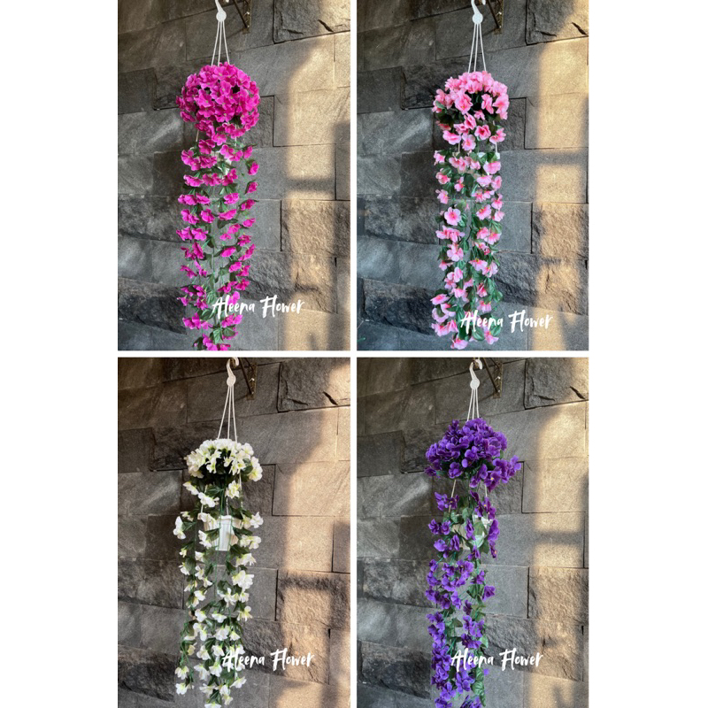 (COD) BUNGA GANTUNG SAKURA ARTIFICIAL 70 CM + POT GANTUNG DIAMETER 15 CM BUNGA RAMBAT ARTIFICIAL BUN