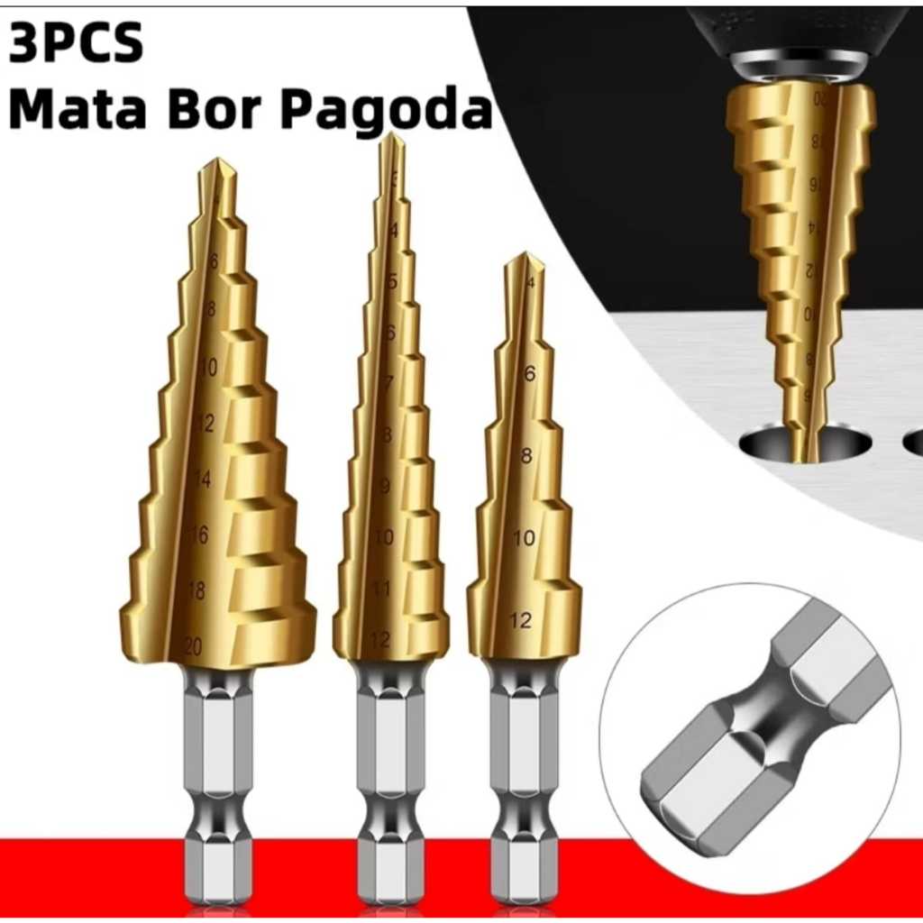 Dolphin Tools Mata Bor Besi Pagoda Set 3 Pcs / Step Drill 3-20mm / Mata Bor Piramid Spiral Drill Bit