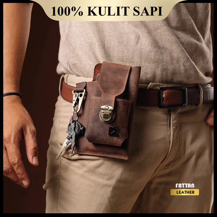 Tas Hp Pinggang Pria Kulit Asli Original Branded 100% Premium Leather Bag PNTDR