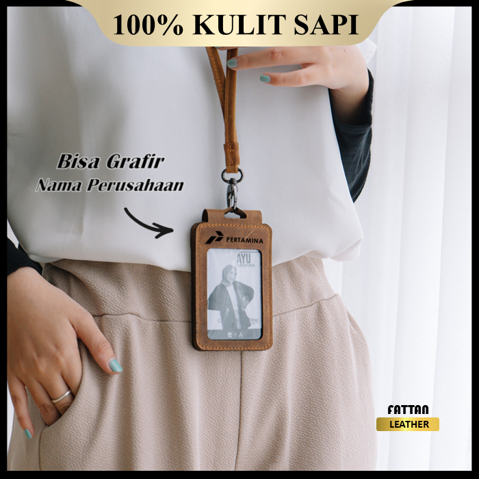 

Id Card Holder Kulit Asli Original 100% Premium Lanyard Leather - Name Tag Kulit Custom SN/BRL
