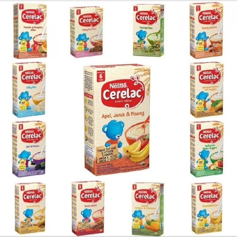 

NESTLE Cerelac Bubur Bayi/Beras Merah/KacangHijau/CerelacPisang&Susu/Apel/Jeruk/Pisang/Wortel Bayem&Labu 120gr