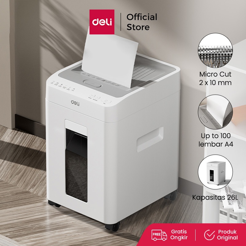 Deli Paper Shredder / Mesin Penghancur Kertas Otomatis 100 lembar Kapasitas 15 Liter  ET081