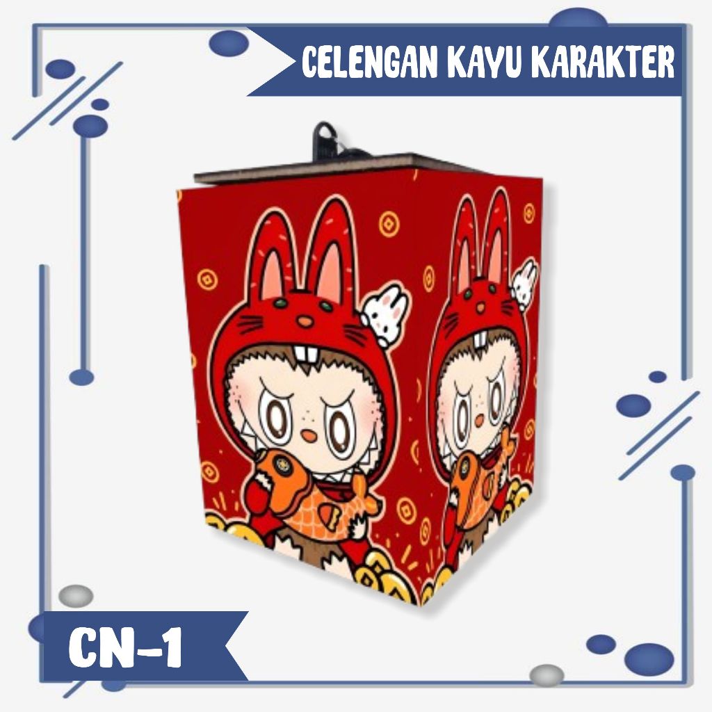 Celengan Labubu Karakter Lucu/ Kotak Tabungan Kayu Gembok Kunci Unik