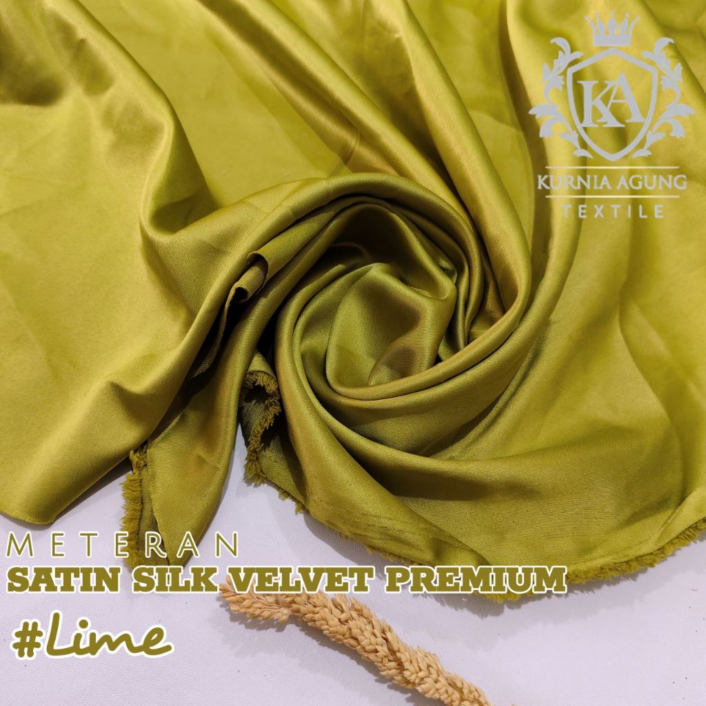 Kain Satin Velvet Silk Mewah Premium warna LIME Lebar 1.5meter Bahan Furing Dress Kebaya Seragam Wis