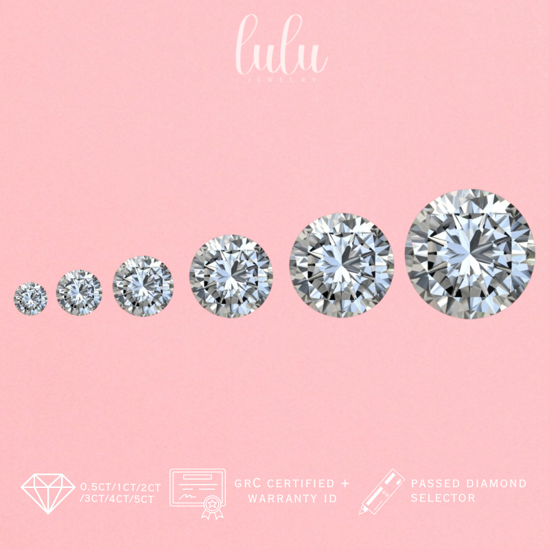 Lulu Moissanite Jewelry Round Cut Gemstone 0.5CT/1CT/2CT/3CT/4CT/5CT Sertifikat GRA