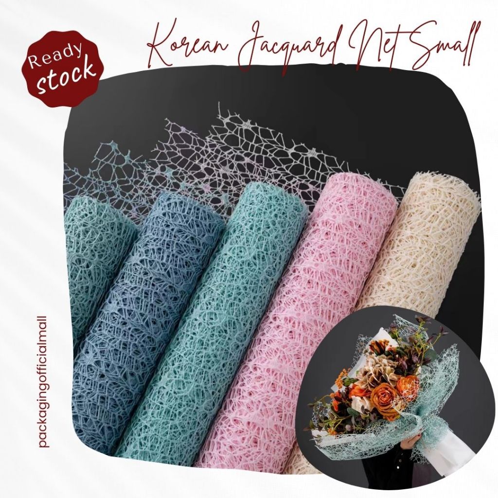 

KOREAN JACQUARD NET SMALL 25 x 15CM / COTTON ROLL / KERTAS BUKET BUNGA / CELLOPHANE