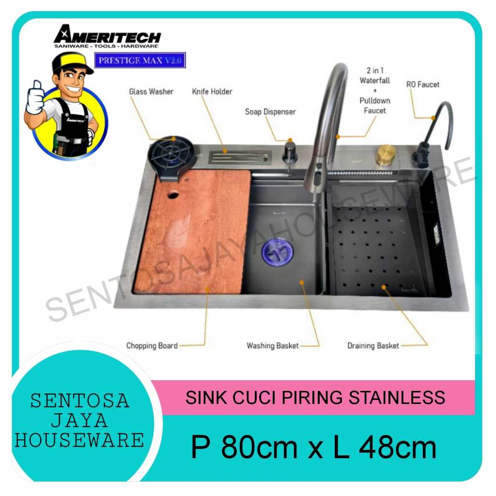 BAK CUCI PIRING 8048 HITAM AMERITECH / KITCHEN SINK RAINFALL AMERITECH BLACK PVD