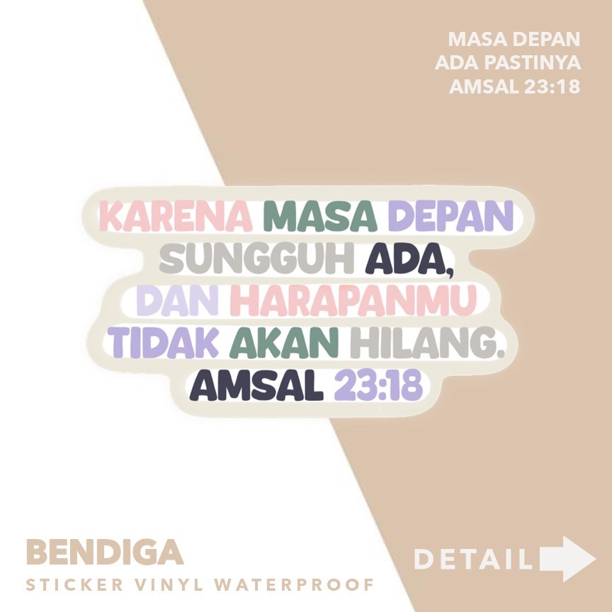 

MASA DEPAN ADA PASTINYA AMSAL 23:18 Sticker Bendiga | Stiker Vinyl Gospel Alkitab Firman Rohani Kristiani Kristen