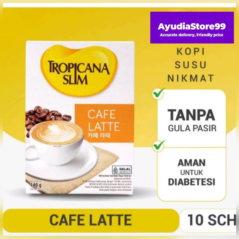 

Tropicana Slim Minta Cocoa 10 Sachet - Tropicana Slim Cafe Latte 10 Sachet 14gr - Kopi Susu Nikmat Tanpa Gula pasir