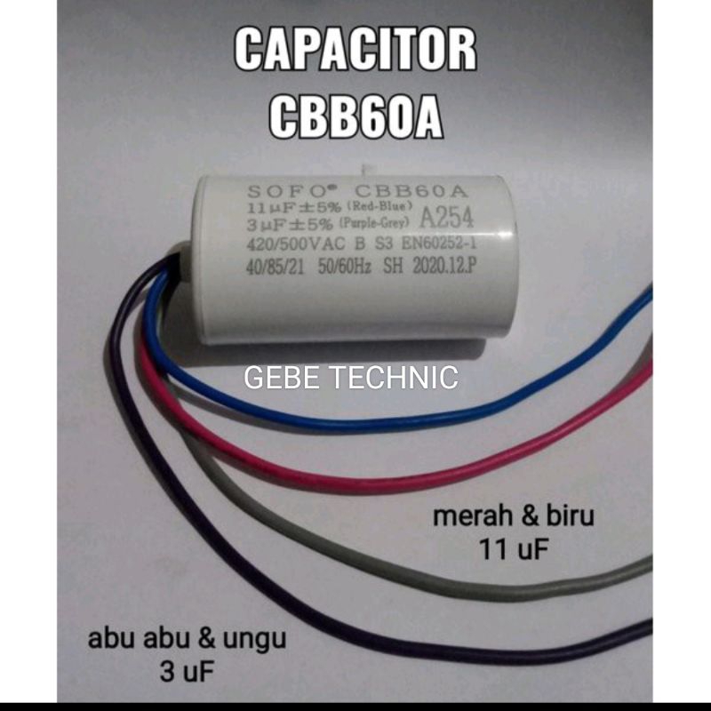Kapasitor Mesin Cuci 2 Lubang Sharp Original 11 3 mf uF SOFO CBB60A Pengganti Epcos BiCai Riyi