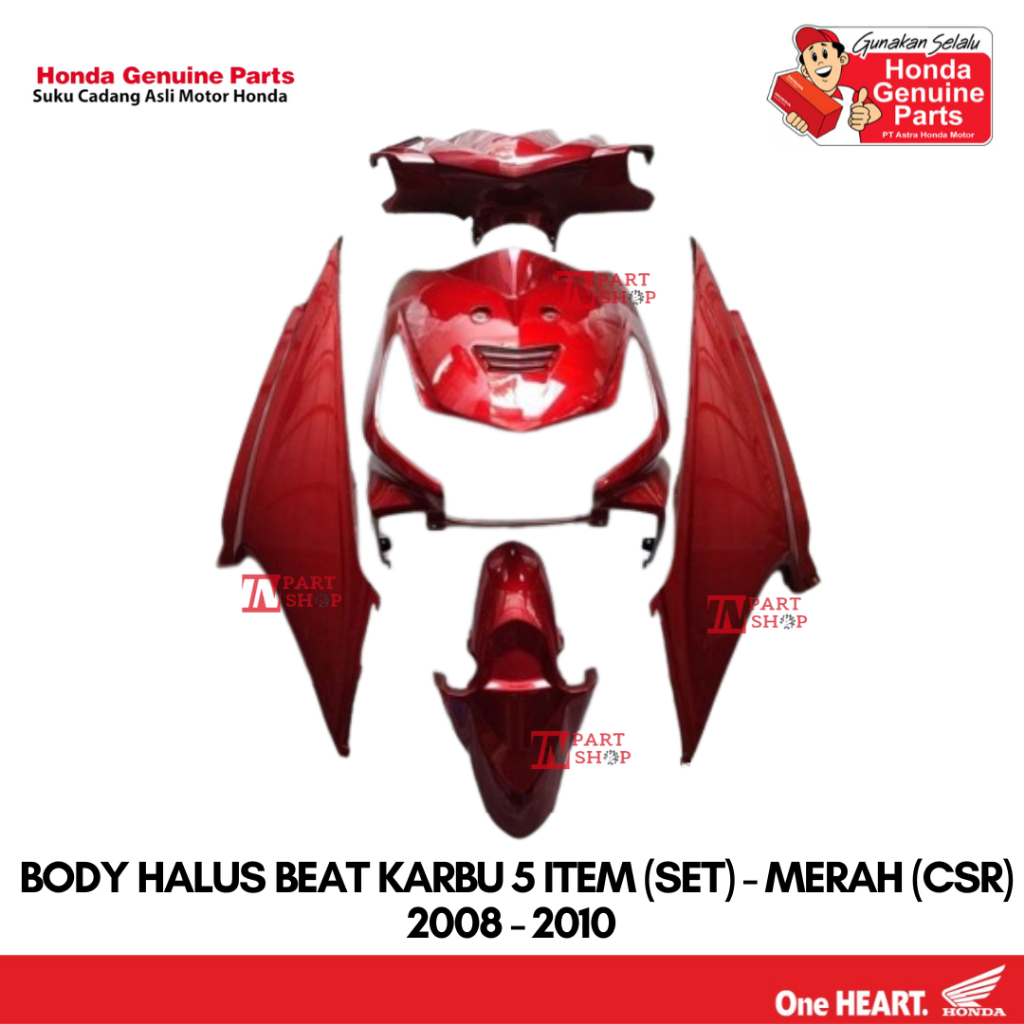 Paket Cover Body Halus Merah Set (5 item) Original - BeAT Karbu Gen 1 2008 - 2010 (KVY)