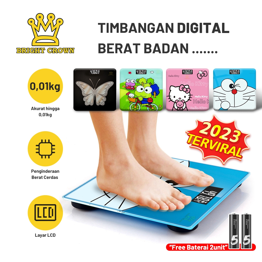 Bright Crown Timbangan Digital Badan Karakter Kartun Free 2 Unit Baterai/Body Weight Scale LCD 180KG