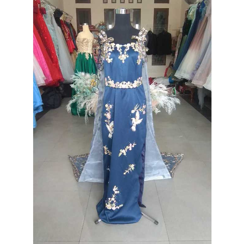 [FOR RENT] Gaun CheongSam Modern Biru Navy Full Payet / Navy Sangjit Dress S-007