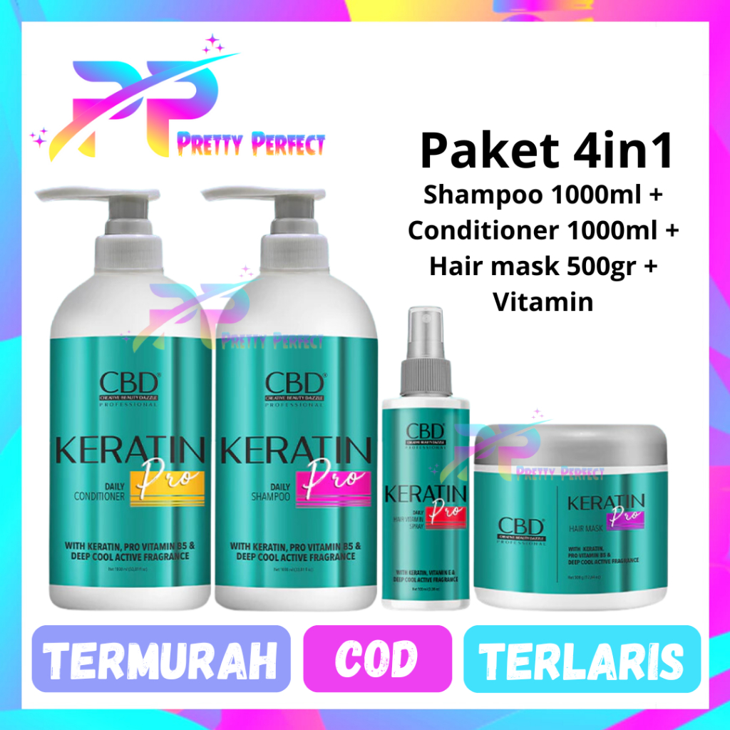 CBD Keratin Pro Paket 4 in 1 Hair Mask + Vitamin + Shampoo + Conditioner