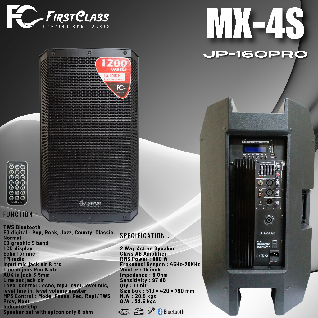 Speaker Aktif FirstClass MX 4 / MX4S | JP 160 Pro MX4 / MX 4S 15 inch | aktiv speaker firstclass 120