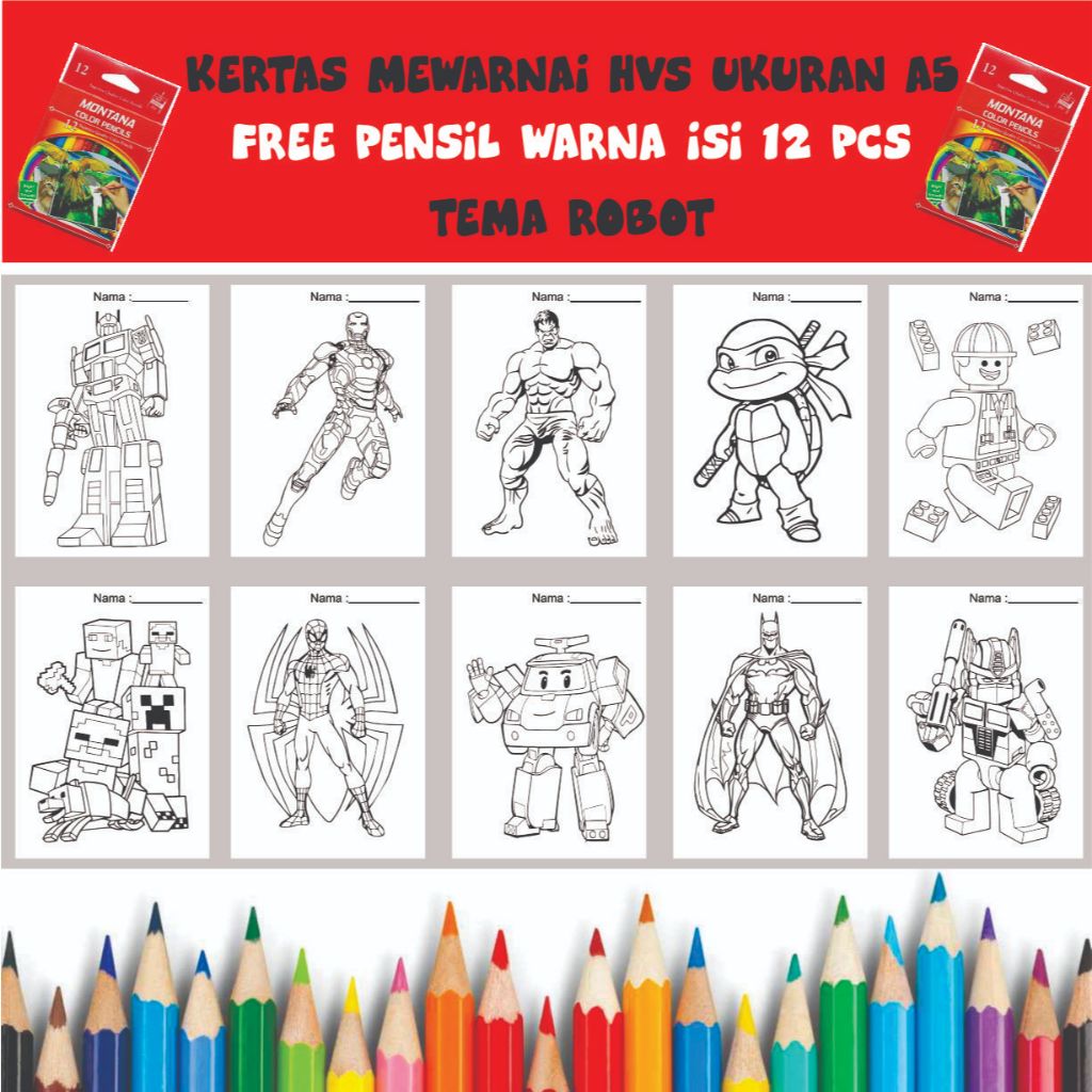 

Gambar Mewarnai kertas hvs ukuran A5 / sketsa / edukasi anak /coloring / Robot
